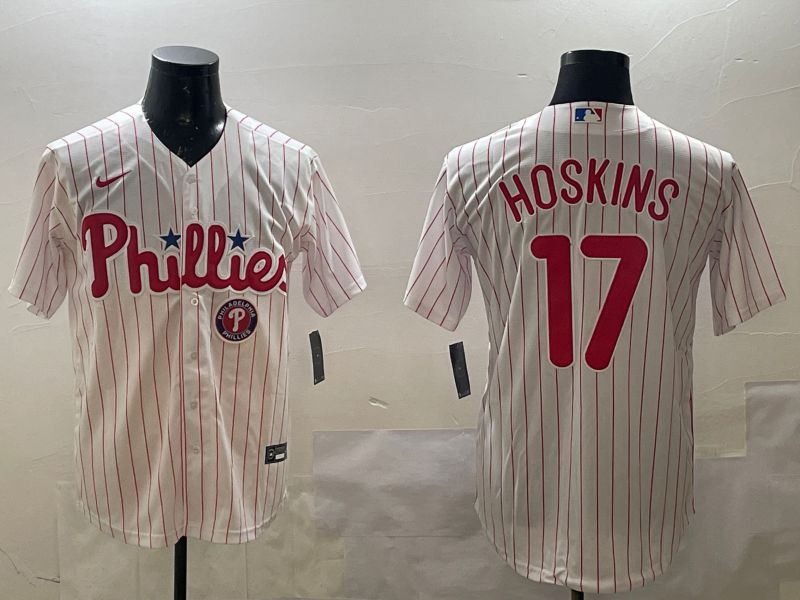 Men Philadelphia Phillies #17 Hoskins White stripe Game 2025 Nike MLB Jersey style 5